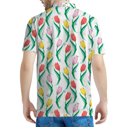 Polygon Tulip Pattern Print Men's Polo Shirt