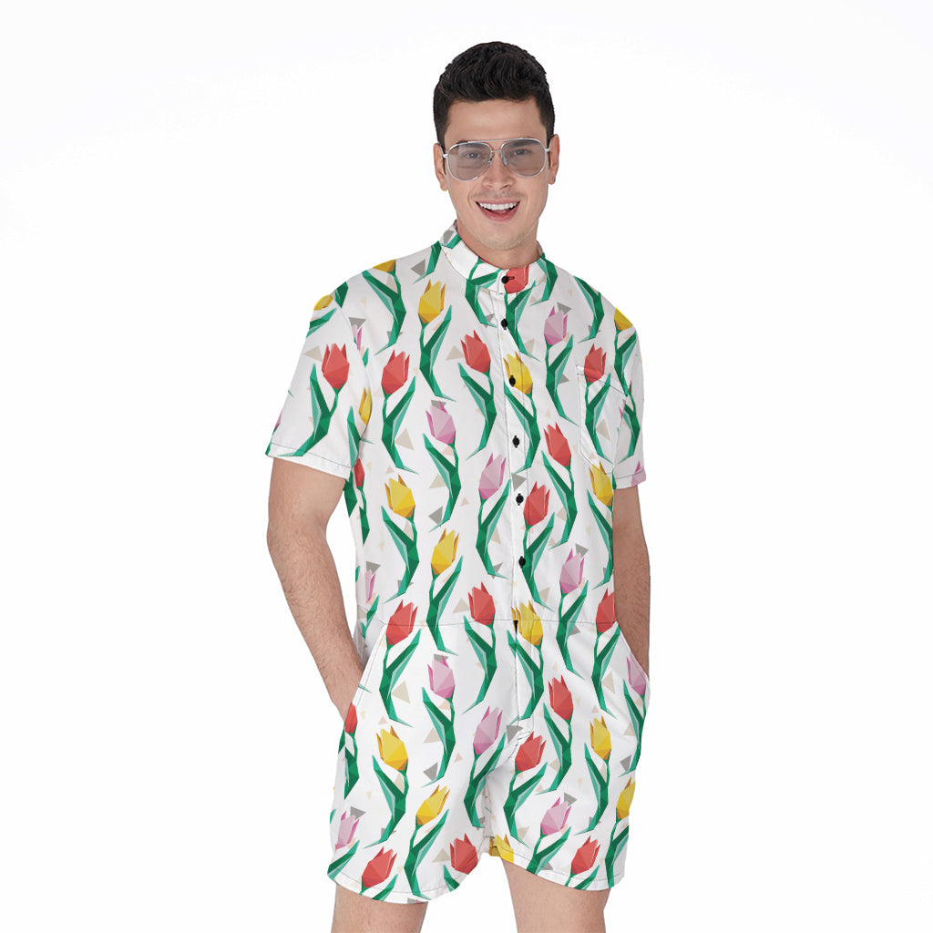 Polygon Tulip Pattern Print Men's Rompers