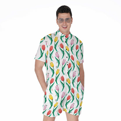 Polygon Tulip Pattern Print Men's Rompers