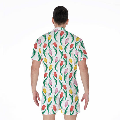 Polygon Tulip Pattern Print Men's Rompers