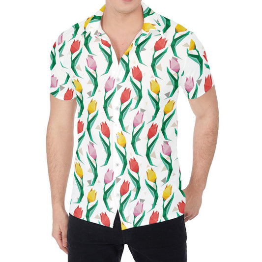 Polygon Tulip Pattern Print Men's Shirt