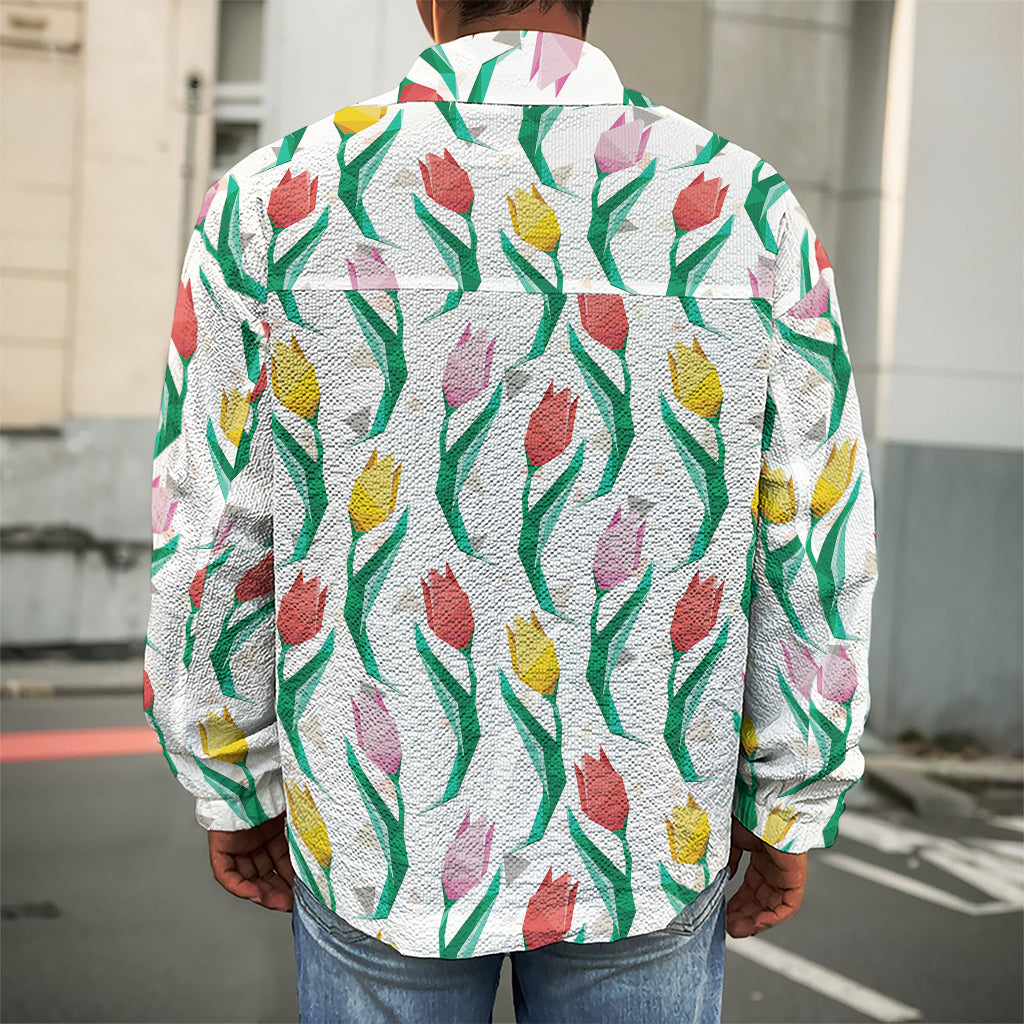 Polygon Tulip Pattern Print Men's Shirt Jacket
