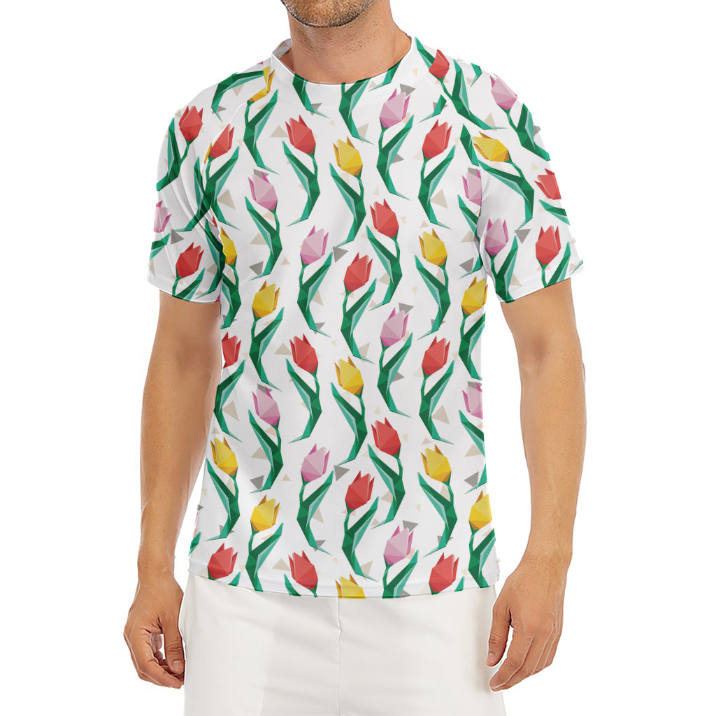 Polygon Tulip Pattern Print Men's Short Sleeve Rash Guard