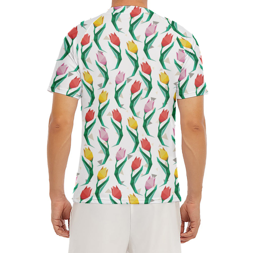 Polygon Tulip Pattern Print Men's Short Sleeve Rash Guard