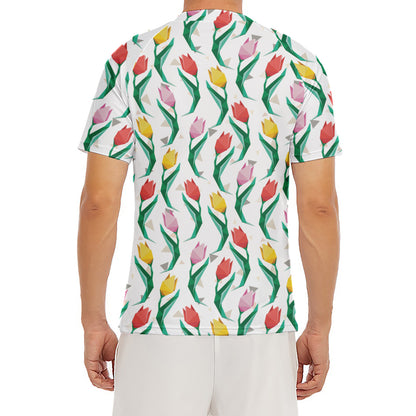 Polygon Tulip Pattern Print Men's Short Sleeve Rash Guard