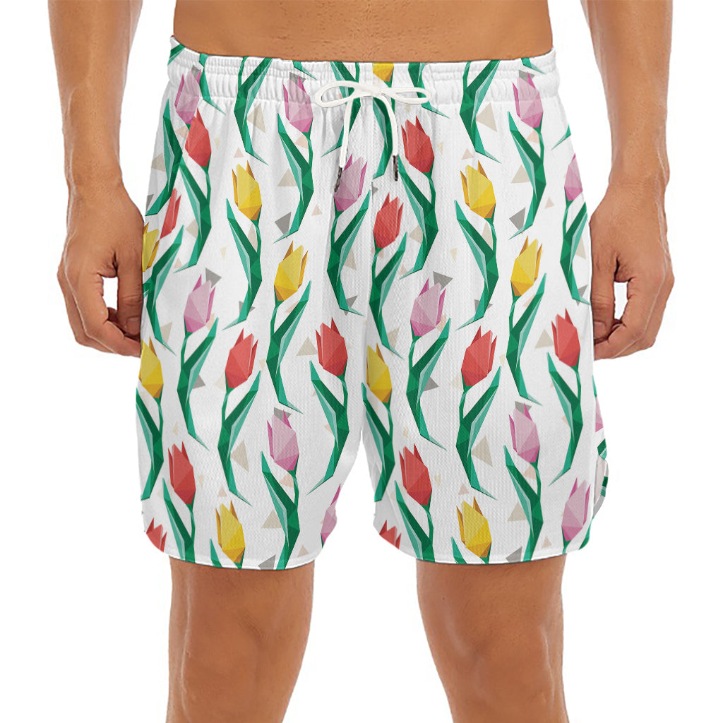 Polygon Tulip Pattern Print Men's Split Running Shorts