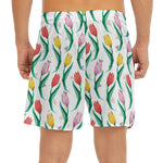 Polygon Tulip Pattern Print Men's Split Running Shorts