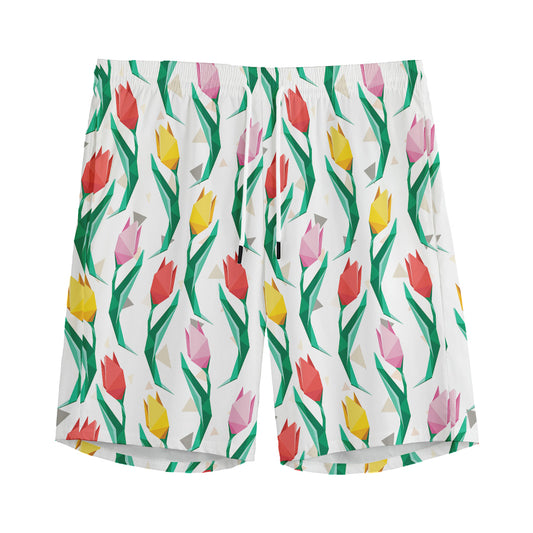 Polygon Tulip Pattern Print Men's Sports Shorts