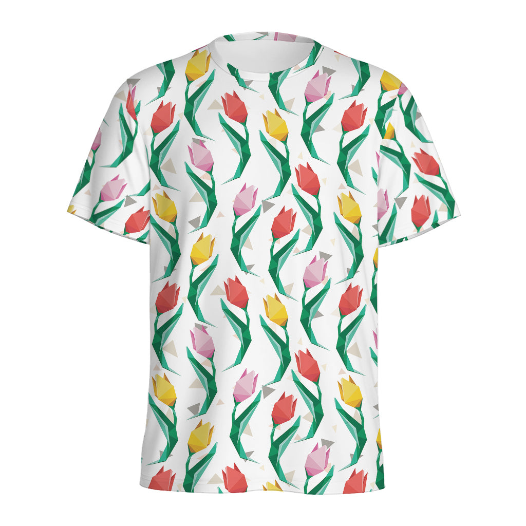 Polygon Tulip Pattern Print Men's Sports T-Shirt