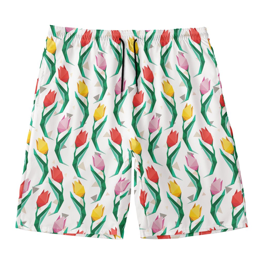 Polygon Tulip Pattern Print Men's Swim Trunks
