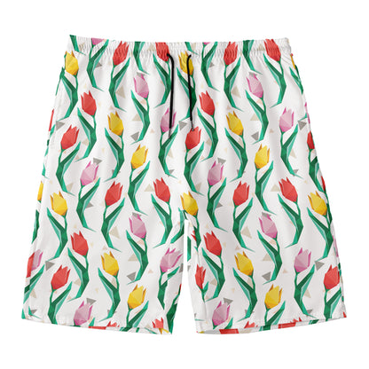 Polygon Tulip Pattern Print Men's Swim Trunks