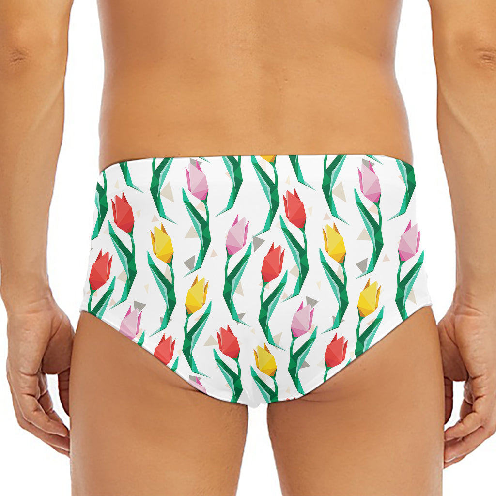 Polygon Tulip Pattern Print Men's Triangle Swim Briefs