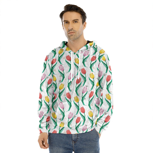 Polygon Tulip Pattern Print Men's Velvet Pullover Hoodie