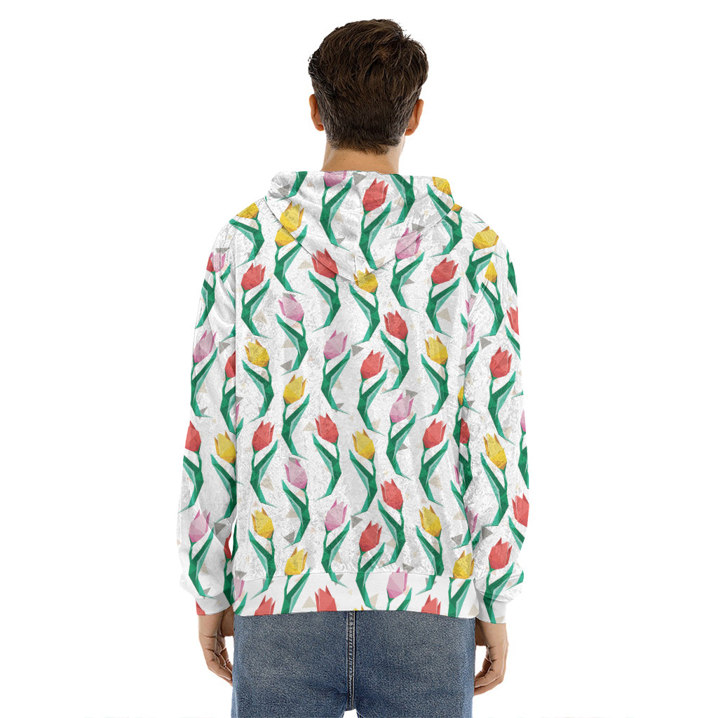 Polygon Tulip Pattern Print Men's Velvet Pullover Hoodie