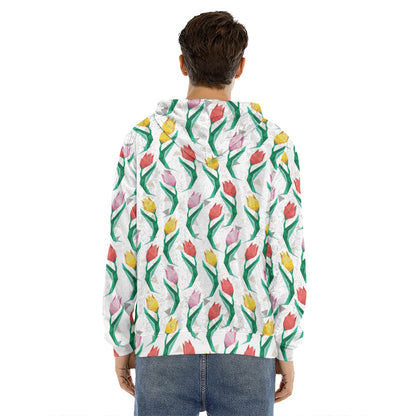 Polygon Tulip Pattern Print Men's Velvet Pullover Hoodie