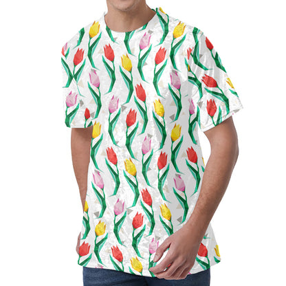 Polygon Tulip Pattern Print Men's Velvet T-Shirt