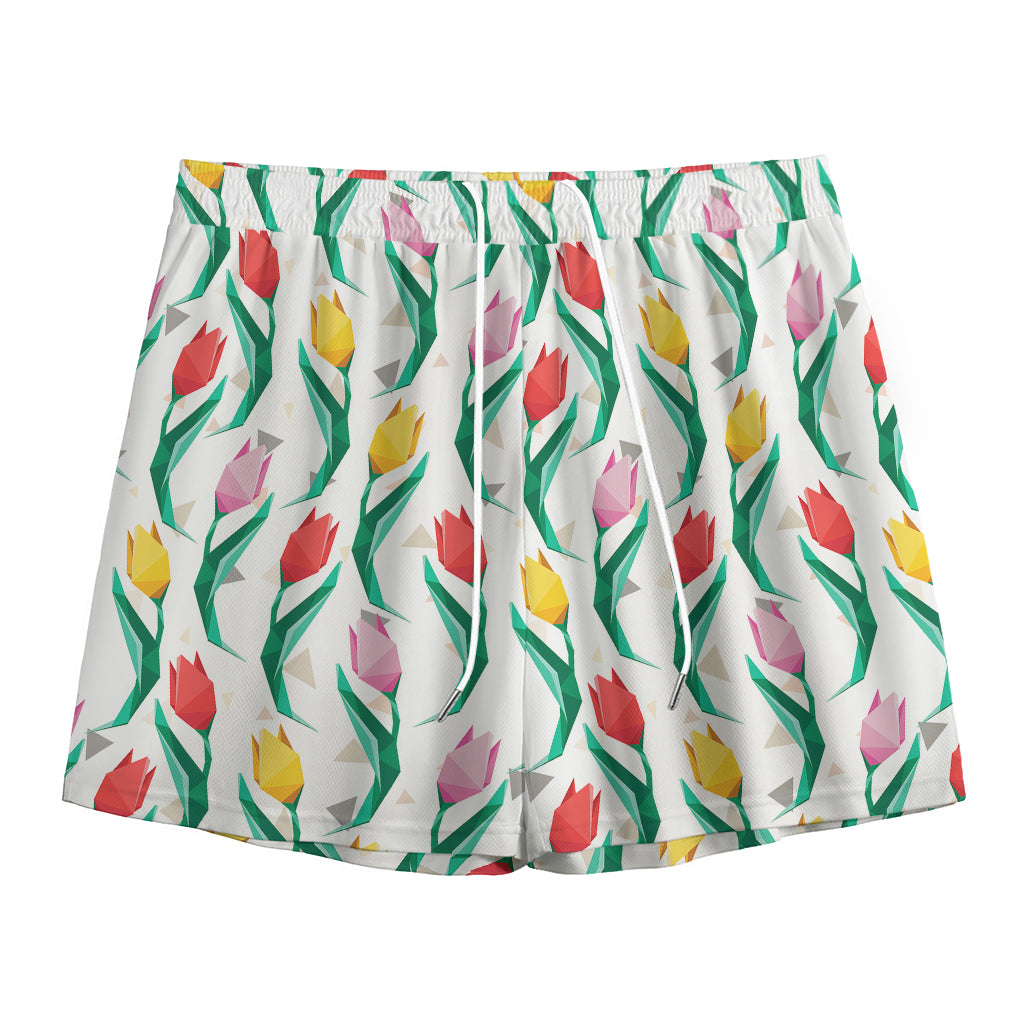 Polygon Tulip Pattern Print Mesh Shorts