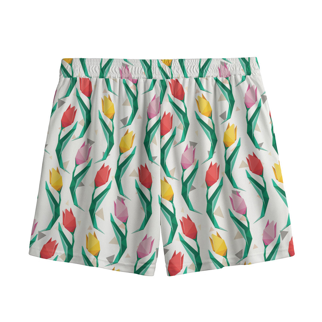 Polygon Tulip Pattern Print Mesh Shorts