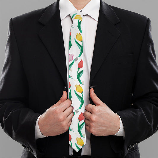 Polygon Tulip Pattern Print Necktie