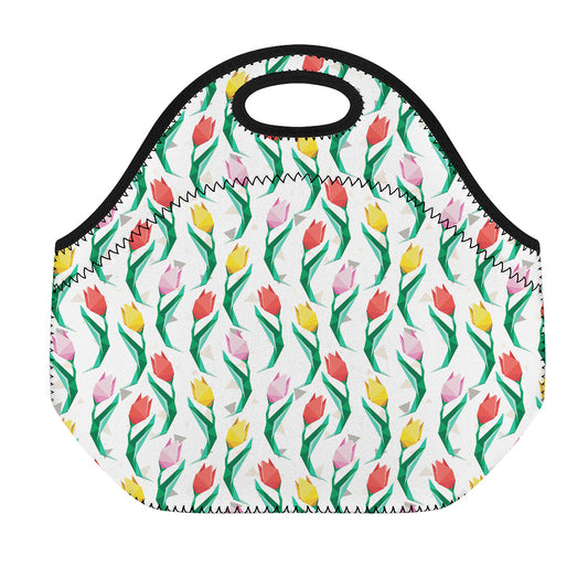 Polygon Tulip Pattern Print Neoprene Lunch Bag