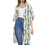 Polygon Tulip Pattern Print Open Front Beach Cover Up