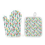 Polygon Tulip Pattern Print Oven Mitt And Pot Holder Set