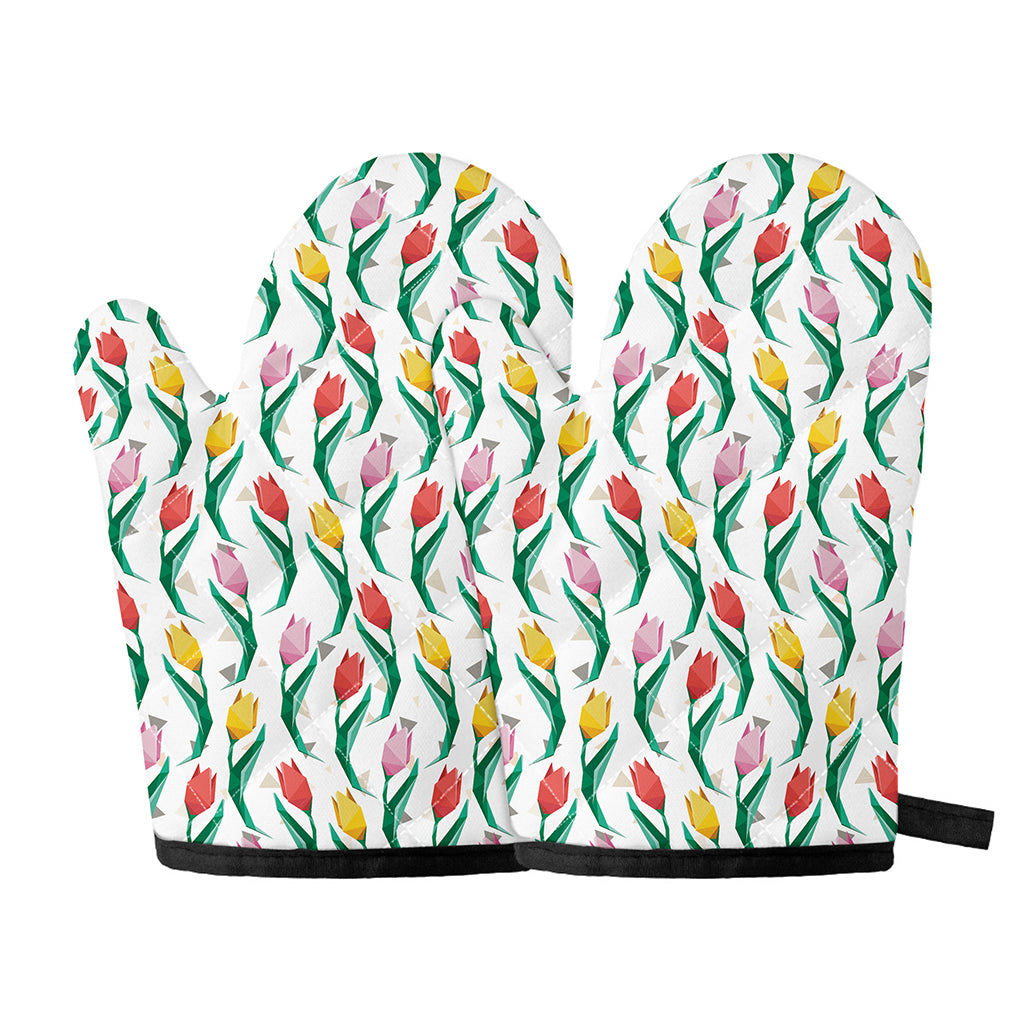 Polygon Tulip Pattern Print Oven Mitts