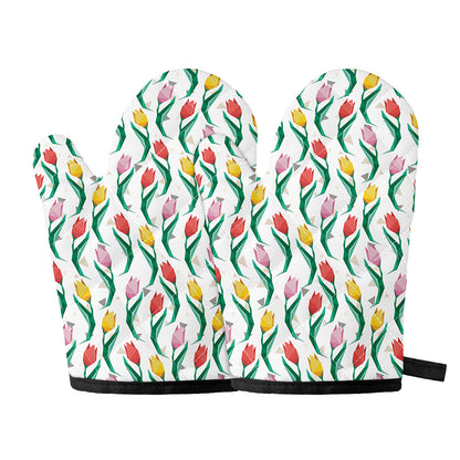 Polygon Tulip Pattern Print Oven Mitts