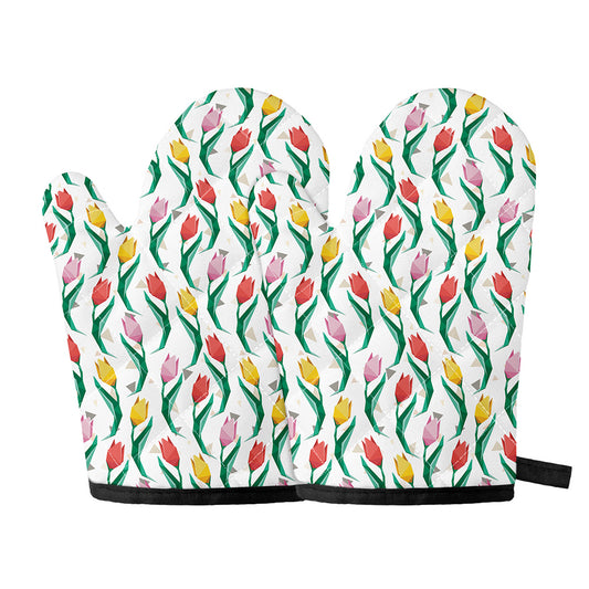 Polygon Tulip Pattern Print Oven Mitts
