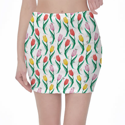 Polygon Tulip Pattern Print Pencil Mini Skirt
