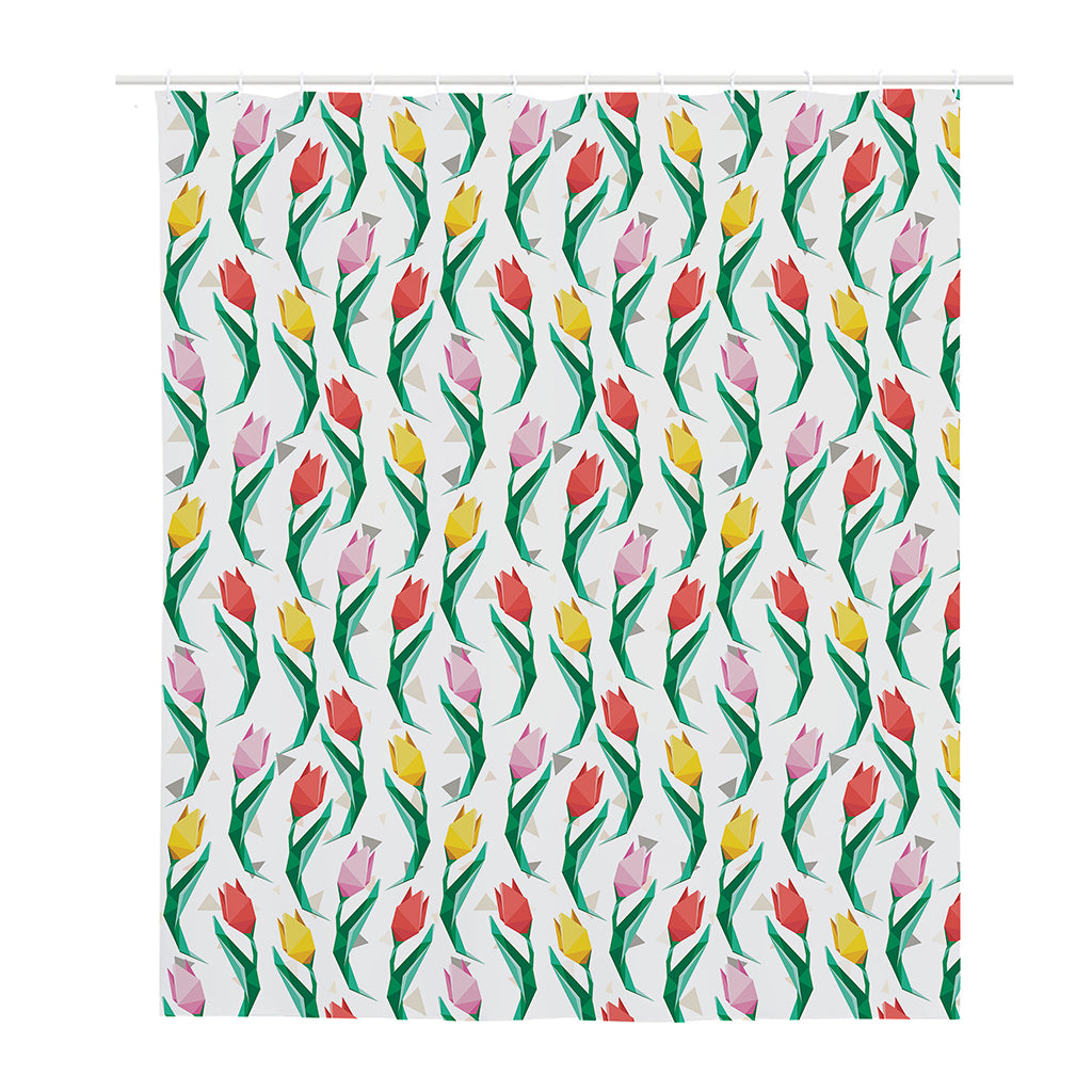 Polygon Tulip Pattern Print Polyester Shower Curtain