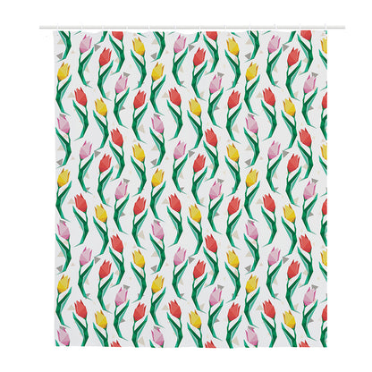 Polygon Tulip Pattern Print Polyester Shower Curtain