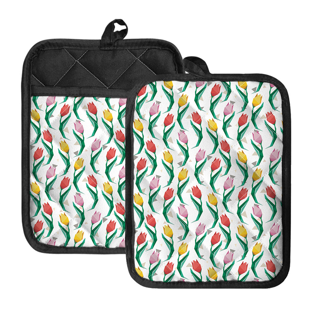 Polygon Tulip Pattern Print Pot Holders With Pocket
