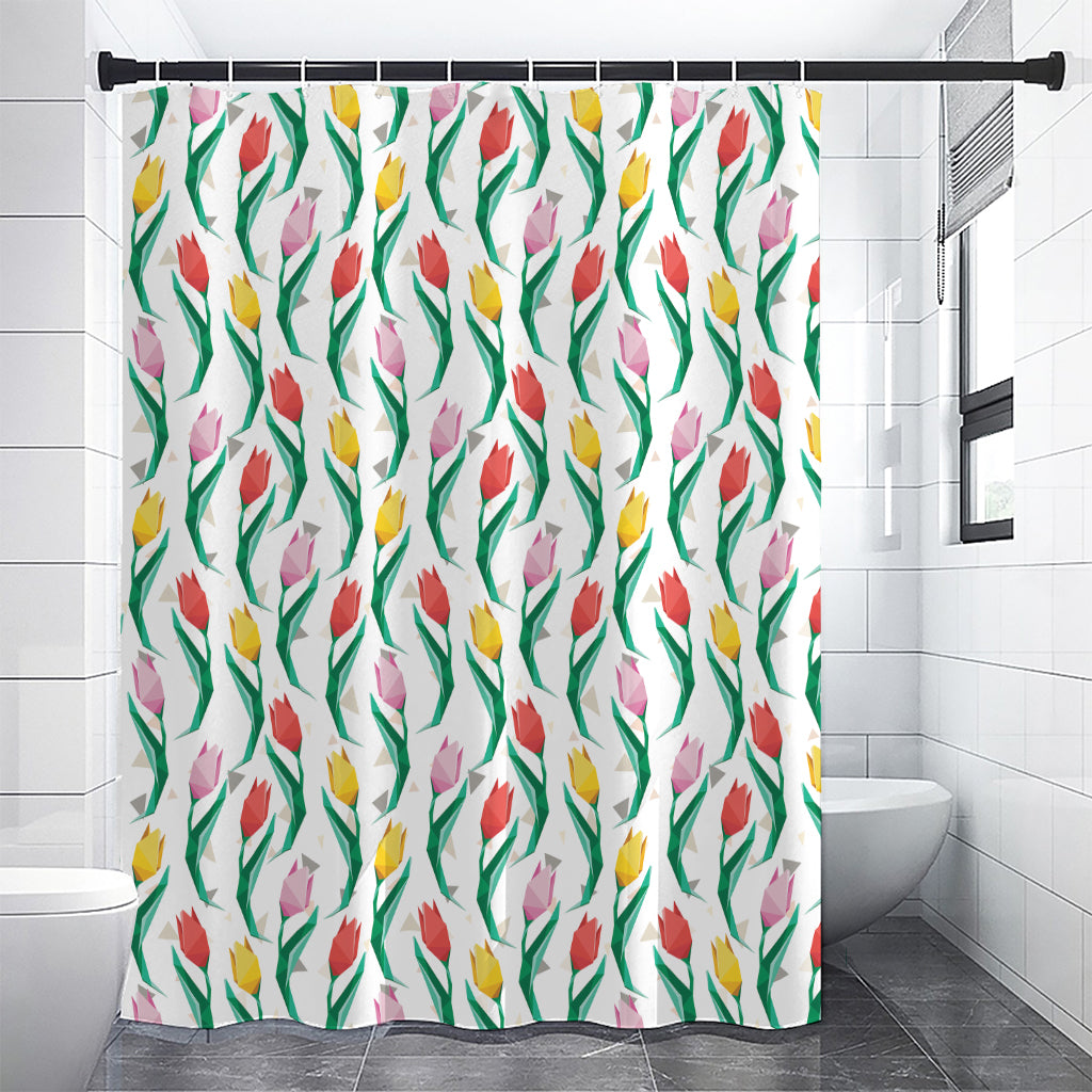 Polygon Tulip Pattern Print Premium Shower Curtain