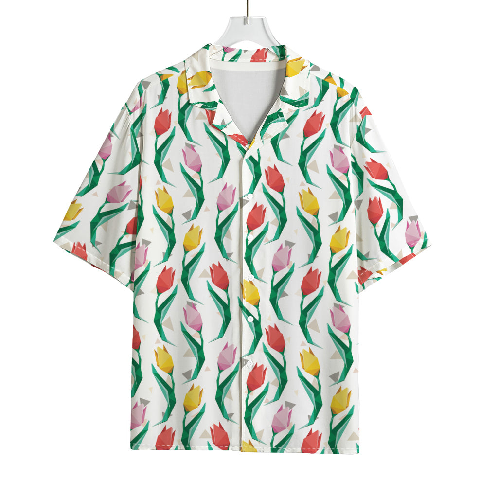 Polygon Tulip Pattern Print Rayon Hawaiian Shirt
