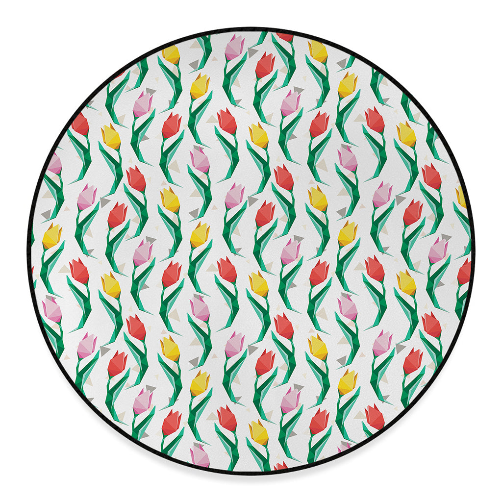 Polygon Tulip Pattern Print Round Floor Mat