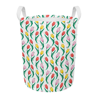 Polygon Tulip Pattern Print Round Laundry Basket