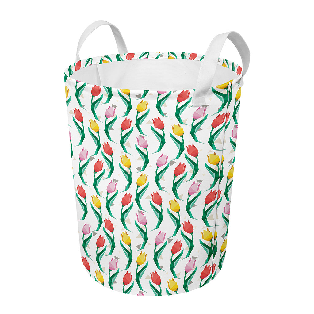 Polygon Tulip Pattern Print Round Laundry Basket