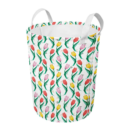 Polygon Tulip Pattern Print Round Laundry Basket