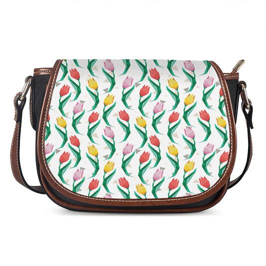 Polygon Tulip Pattern Print Saddle Bag
