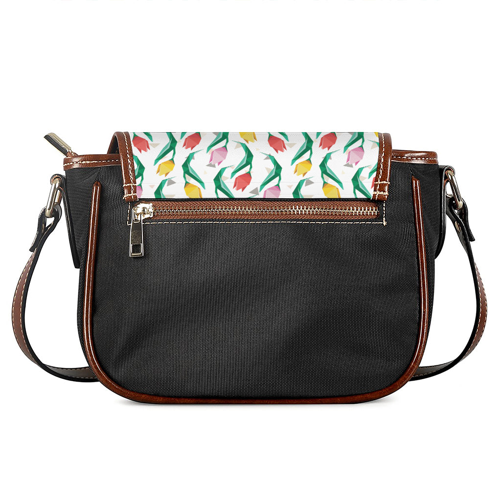 Polygon Tulip Pattern Print Saddle Bag