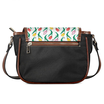 Polygon Tulip Pattern Print Saddle Bag