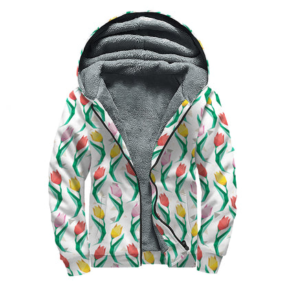 Polygon Tulip Pattern Print Sherpa Lined Zip Up Hoodie