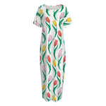 Polygon Tulip Pattern Print Short Sleeve Long Nightdress