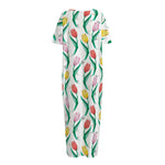 Polygon Tulip Pattern Print Short Sleeve Long Nightdress