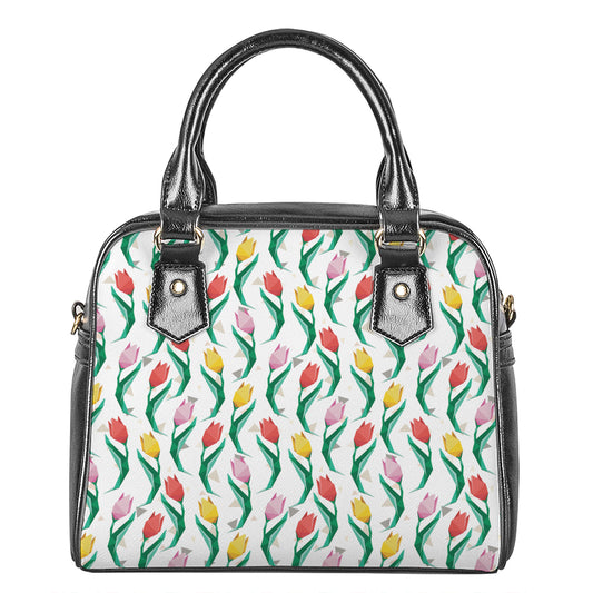 Polygon Tulip Pattern Print Shoulder Handbag