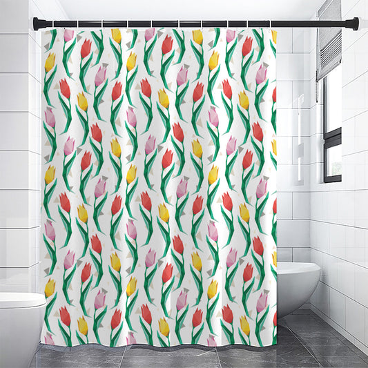 Polygon Tulip Pattern Print Shower Curtain