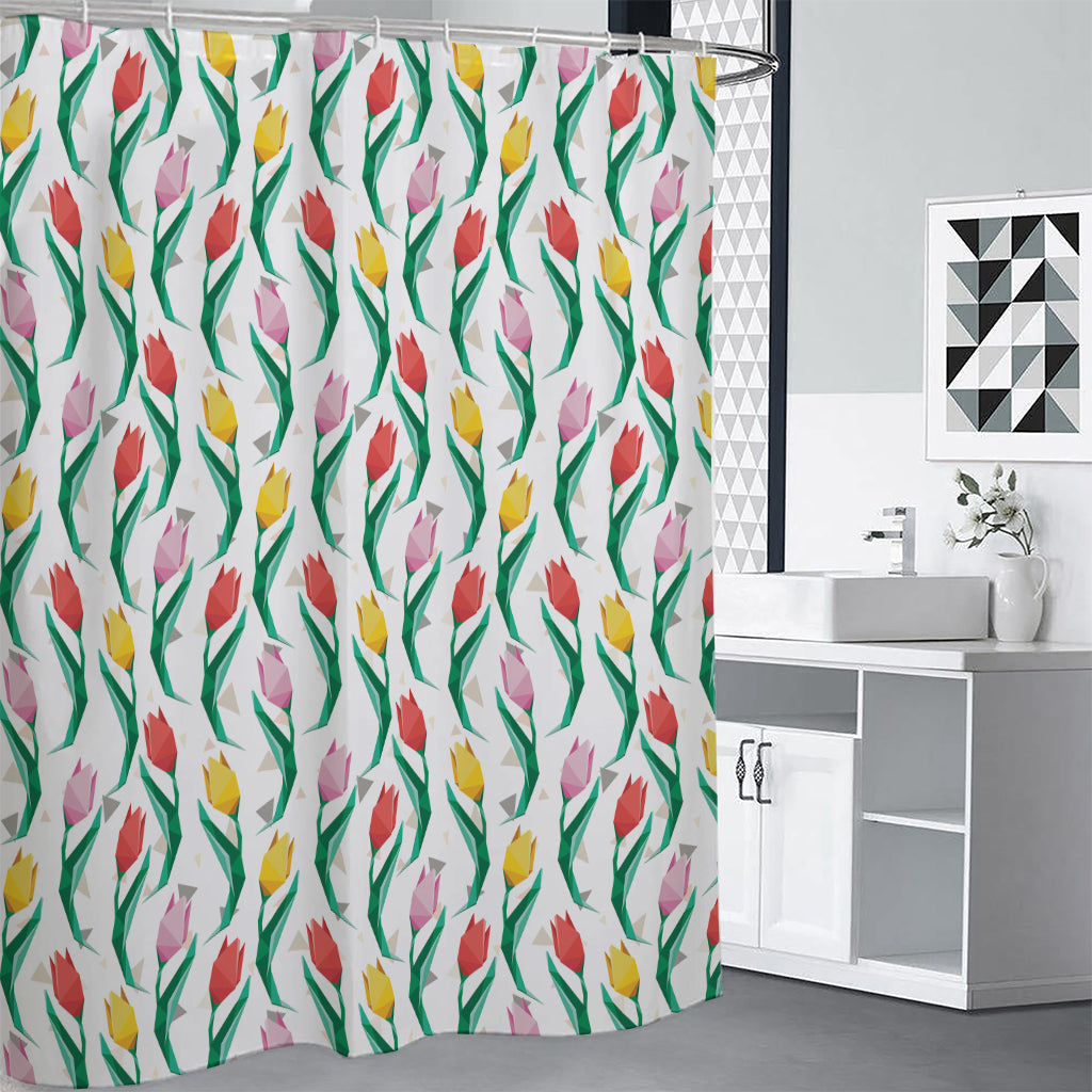 Polygon Tulip Pattern Print Shower Curtain