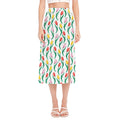 Polygon Tulip Pattern Print Side Slit Midi Skirt