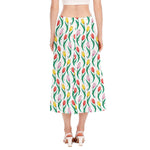 Polygon Tulip Pattern Print Side Slit Midi Skirt
